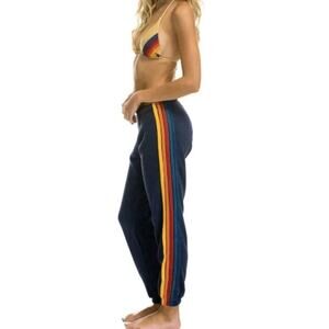 Aviator Nation Navy Track Pants with Rainbow Side Stripes